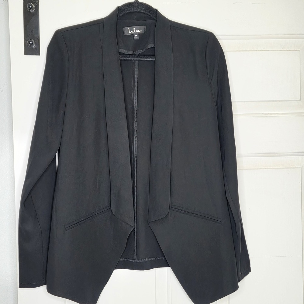 Lulus Blazer Womens Medium Black Miss Punctuality Lightweight Open Front
